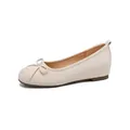Elegant beige ballet flats for women featuring a bow detail and hidden wedge heel - 34 / Apricot