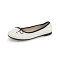 Elegant white flat ballet shoes with black trim and delicate ribbon bow for women - 35 / Apricot