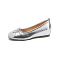Elegant silver ballet flats for women with bow detail and a comfortable round toe - 34 / Silver