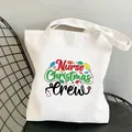 Close-up of festive Nurse Christmas Crew print on a white canvas tote bag detail view - Christmas Nurse Print (2) / 35*40cm