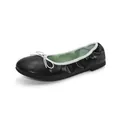 Black ballet flats with white bow and trim, comfortable foldable egg roll shoes for women. - 35 / Black