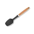 Heat-resistant black silicone cooking spatula with natural wooden handle and hanging hole - Broad Scraper