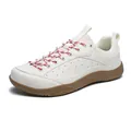 Cream-colored outdoor hiking shoes with gum sole and red patterned laces for men. - 47 / Beige