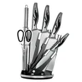 6-piece stainless steel kitchen knife set with hollow handles and rotating acrylic stand - 6-Piece Set (With Stand) / Silver