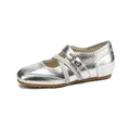 Silver metallic Mary Jane ballet flats featuring cross straps and sporty rubber sole - 34 / Silver