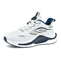 Breathable white flyknit couple running shoes with stylish blue accents and soft sole - 36 / Blue