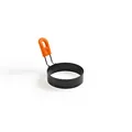 Professional non-stick circular stainless steel egg fryer mold with orange silicone handle - Diameter 10cm (4 Inch)