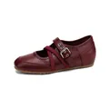 Vintage red Mary Jane flats with crisscross elastic straps and buckle leather style - 34 / Red