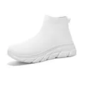Breathable lightweight all-white high-top knit sock sneakers for casual sports wear - 35 / White