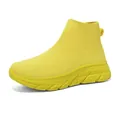 Vibrant yellow lightweight high-top knit sock sneakers featuring a flexible elastic cuff - 35 / Yellow