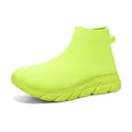 Neon yellow flyknit high-top sock sneakers featuring lightweight elastic cushioned sole - 35 / Fluorescent Green