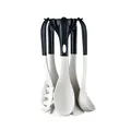 Juego de 6 utensilios de cocina de silicona con soporte giratorio en blanco y negro - Juego Completo Con Soporte de Almacenamiento