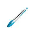 Sky blue silicone kitchen tongs with stainless steel handle for BBQ and baking tools - 12 Inch / Blue