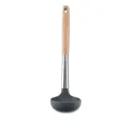 Cucharón de sopa de silicona gris oscuro con mango de madera ergonómico y acero inoxidable - Cucharón para sopa
