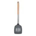Dark grey heat resistant silicone slotted turner spatula with natural wooden handle - Slotted Spatula