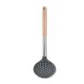 Espumadera de silicona gris oscuro con mango de madera para cocina antiadherente - Cuchara Ranurada