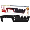 4-in-1 manual kitchen knife sharpener with ergonomic handle and adjustable settings - Chinese Version (Color Box) / Black