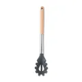 Cuchara para pasta de silicona gris oscuro con mango de madera de haya natural y cuello acero - Servidor de pasta