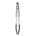Stainless steel kitchen tongs with dark gray silicone tips and non-slip handle - 12 Inch Food Tongs