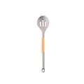 Grey silicone slotted spoon with wooden handle and hanging hole for non-stick cookware - Slotted Spoon / White
