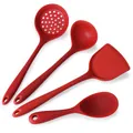 Bright red 4-piece silicone kitchen utensil set with heat-resistant ergonomic handles - Red