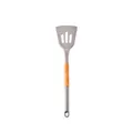 Grey silicone slotted turner spatula with wooden handle and hanging hole for kitchen - Slotted Spatula / White