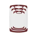 Durable set of three non-slip food grade plastic cutting boards for kitchen in white and maroon - Three-Piece Set / Red