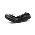 Comfortabele zwarte zachte leren ballerina's met strik en elastische geplooide rand - 35 / Ballerina's (6626) / Zwart