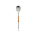 Premium light grey silicone soup ladle with ergonomic wooden handle and integrated hanging loop - Soup Spoon / White