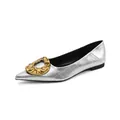 Bailarinas plateadas elegantes de punta fina con hebilla metálica dorada decorativa - 35 / Plateado