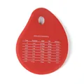 Red teardrop silicone dough scraper with printed kitchen measurement conversion table - Red