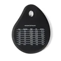 Black teardrop-shaped silicone bench scraper featuring a detailed measurement conversion table. - Black