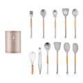 12-piece gray silicone kitchen utensil set with wooden handles and storage bucket - 11-Piece Set (With Round Bucket) / White