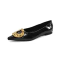 Elegantes bailarinas negras de punta con una gran hebilla de metal dorado irregular - 35 / Negro