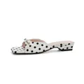 Stylish white polka dot slide sandals with bow detail and low block heel - 35 / White