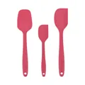 Juego de 3 espátulas de silicona rosa resistentes al calor para repostería y mezcla profesional - Set de tres piezas / Rosa rojo