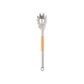 Grey silicone pasta server with ergonomic wooden handle for non-stick cookware. - Pasta Server / White