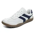 Breathable white and navy fly-knit mesh casual sneakers with classic gum sole for summer wear - 36 / White Blue