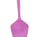 Ergonomic pink plastic slotted scoop with fine drainage holes for kitchen food straining - Pink