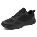 All-black lightweight breathable mesh running shoes for men with soft cushioned sole - 39 / Black