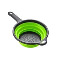 Green and grey collapsible circular colander with long handle for kitchen vegetable washing - Green