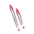 Durable red silicone kitchen tongs set of two for professional BBQ and home cooking - Red 2-Piece Set / 9 Inch + 12 Inch