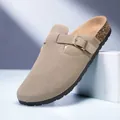 Sabots classiques en daim kaki avec boucle réglable et semelle en liège - 36-37 / Kaki