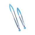 2-piece light blue silicone and stainless steel kitchen tongs set for BBQ and cooking - Blue 2-Piece Set / 9 Inch + 12 Inch