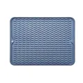 Large grey-blue silicone drying mat with non-slip wavy texture for kitchen counter. - 1 Sheet / Blue