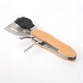 Multi-functional folding BBQ tool with stainless steel spatula, brush, and wooden handle. - Multifunctional Folding BBQ Tool Combo