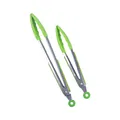Professional green 2-piece silicone food tongs set for kitchen cooking and BBQ grilling - Green 2-Piece Set / 9 Inch + 12 Inch