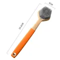 Long handle silicone dish brush with orange grip for effective kitchen cleaning - 26.8x6cm / Orange