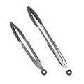 Professional 2-piece stainless steel and silicone kitchen food tongs set for BBQ and cooking - Black 2-Piece Set / 9 Inch + 12 Inch