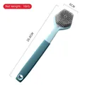 Durable long handle kitchen pot brush with soft silicone bristles, blue and grey finish - 26.8x6cm / Blue